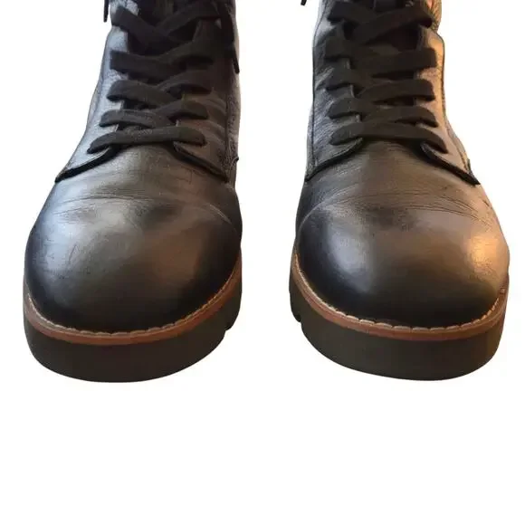 Vionic Lani Black Leather Lace Up Boots Size 9.5 Low Heel Comfort Edgy Grunge - Picture 6 of 10